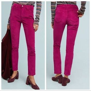 Current/Elliott Pink High Waist Skinny Corduroy Pants in Wild Aster Wash